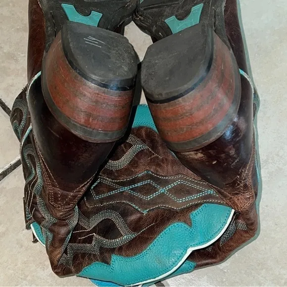 Ariat Caballera women’s leather brown/turquoise cowgirl boots # 1007852 Sz 6 1/2
