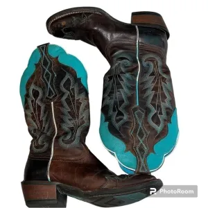 Ariat Caballera women’s leather brown/turquoise cowgirl boots # 1007852 Sz 6 1/2