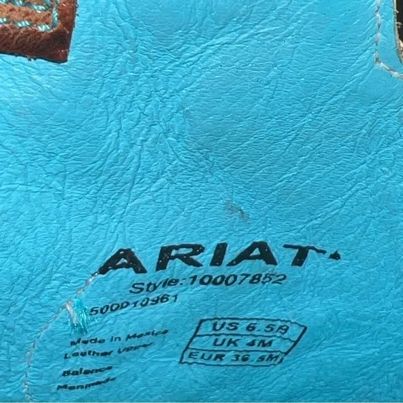Ariat Caballera women’s leather brown/turquoise cowgirl boots # 1007852 Sz 6 1/2