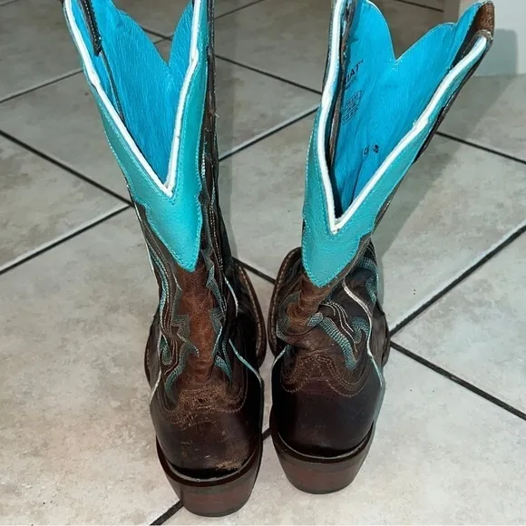 Ariat Caballera women’s leather brown/turquoise cowgirl boots # 1007852 Sz 6 1/2