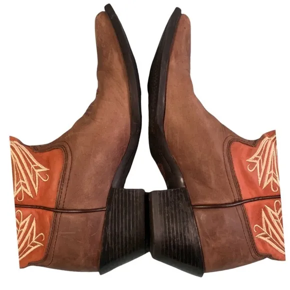 ARIAT Cowboy Western Boots Two-Tone Scroll Stitched Brown/Cinnamon Size 6.5