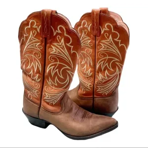 ARIAT Cowboy Western Boots Two-Tone Scroll Stitched Brown/Cinnamon Size 6.5