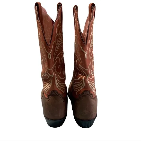 ARIAT Cowboy Western Boots Two-Tone Scroll Stitched Brown/Cinnamon Size 6.5