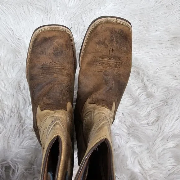 Ariat Kids Brown Square Toe Leather Boots! Size 2.5