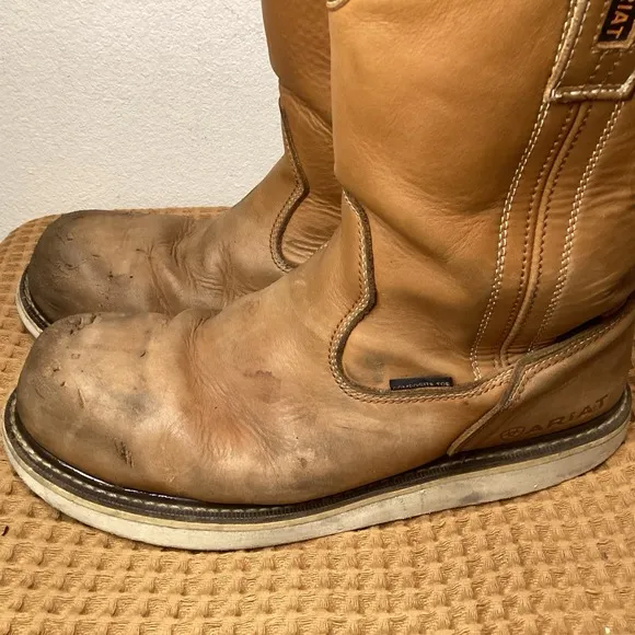 Ariat Mens US 13D Distressed Brown Waterproof Composite Toe Pull On Work Boots
