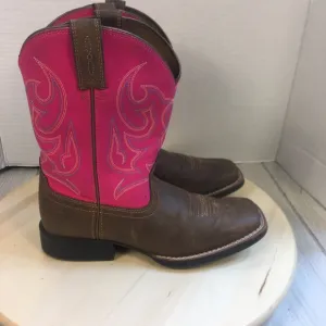 Ariat Pink &amp; Brown Square Toe Cowgirl Western Boots Size Girl's 3