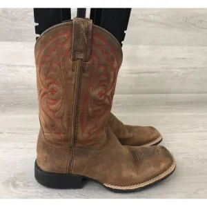 Ariat Quickdraw 10004853 Kid's 1.5 Brown Leather Square Toe Western Cowboy Boots