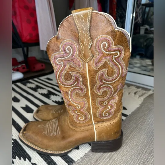 ARIAT Quickdraw Badlands Brown Square Toe Cowboy Boots 10006304 Women's 5.5