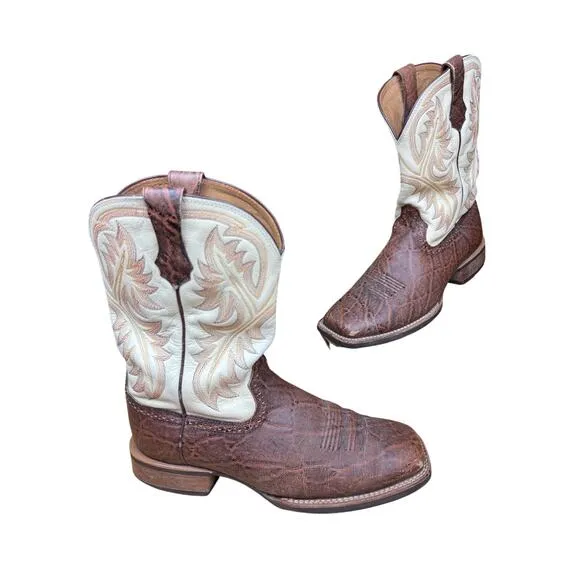 Ariat Quickdraw Western Cowboy Boots Shoes Cream Brown Mens 10D 10010941