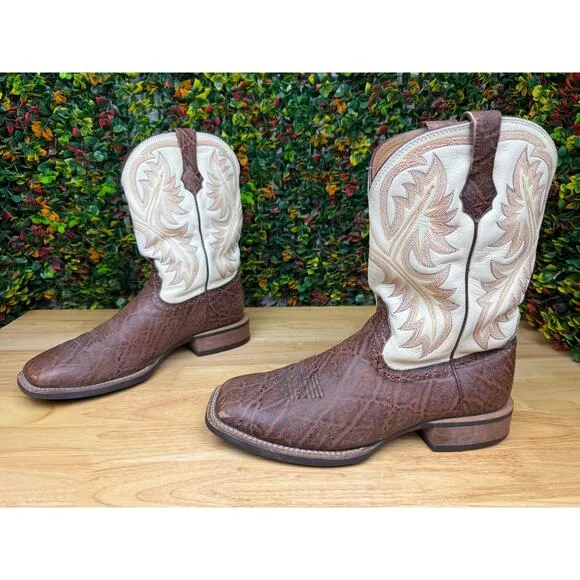Ariat Quickdraw Western Cowboy Boots Shoes Cream Brown Mens 10D 10010941