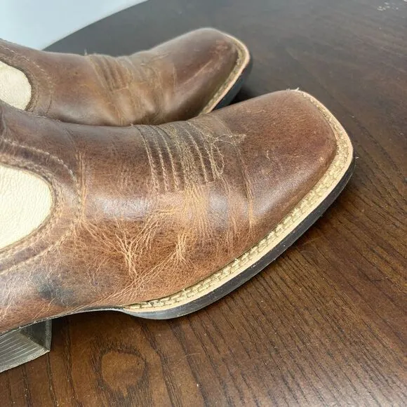 Ariat Whippersnapper‎ Boots Youth 3 Ivory Brown Leather Cowboy Western 10031544