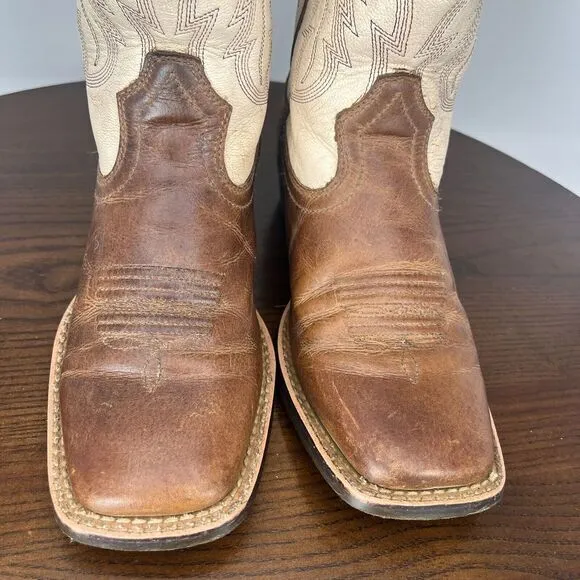 Ariat Whippersnapper‎ Boots Youth 3 Ivory Brown Leather Cowboy Western 10031544