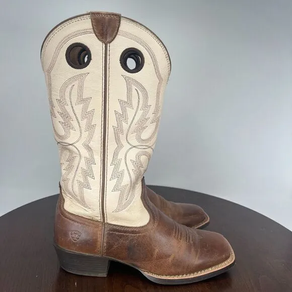 Ariat Whippersnapper‎ Boots Youth 3 Ivory Brown Leather Cowboy Western 10031544