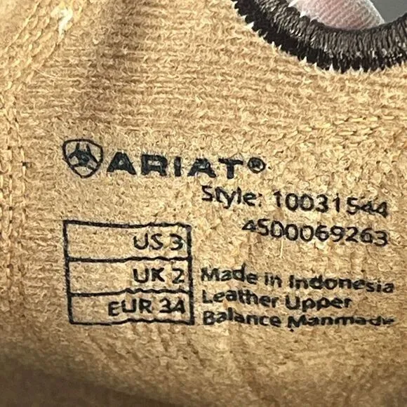 Ariat Whippersnapper‎ Boots Youth 3 Ivory Brown Leather Cowboy Western 10031544