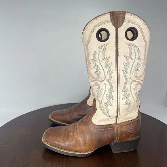 Ariat Whippersnapper‎ Boots Youth 3 Ivory Brown Leather Cowboy Western 10031544