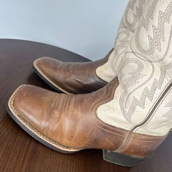 Ariat Whippersnapper‎ Boots Youth 3 Ivory Brown Leather Cowboy Western 10031544