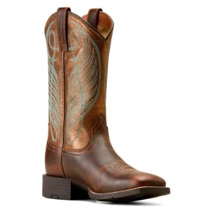 Ariat Women’s Round Up Western Boots Broad Square Toe Dark Brown Copper Gold 6B
