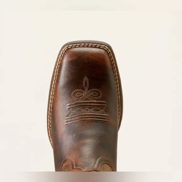 Ariat Women’s Round Up Western Boots Broad Square Toe Dark Brown Copper Gold 6B