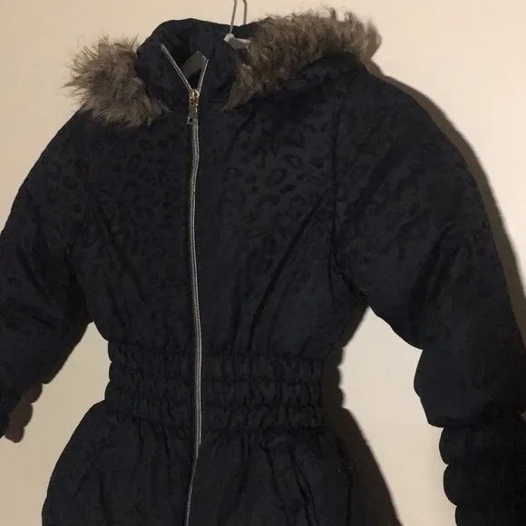 ARIZONA Girls Black Cheetah Print Puffer Jacket 6x