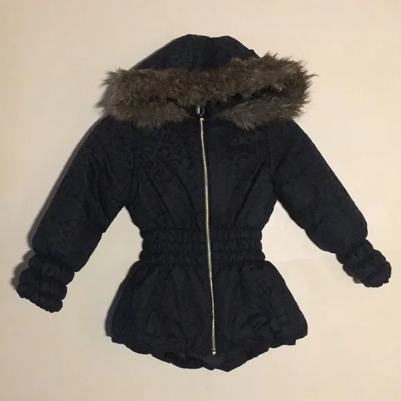 ARIZONA Girls Black Cheetah Print Puffer Jacket 6x
