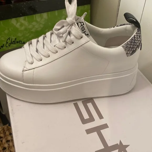 Ash Move Snakeskin Embossed Trim Leather Sneakers White Color Platform Leather 9