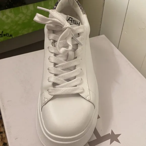 Ash Move Snakeskin Embossed Trim Leather Sneakers White Color Platform Leather 9