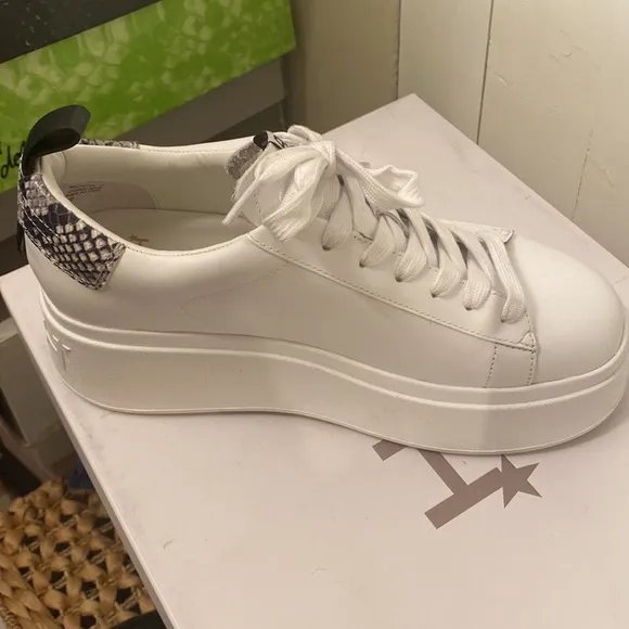 Ash Move Snakeskin Embossed Trim Leather Sneakers White Color Platform Leather 9