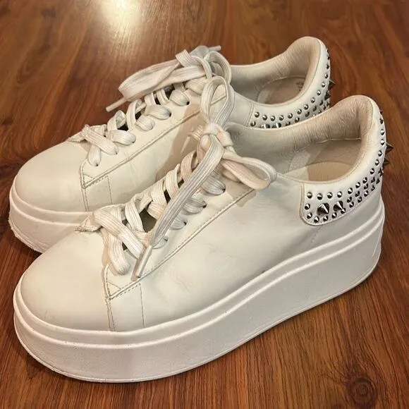ASH white leather studded platform sneakers size 7