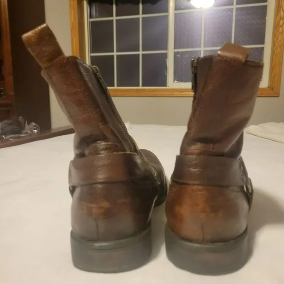 Aston Grey Leather &quot;Landon&quot; Cognac Harness Buckle Boots Size 9