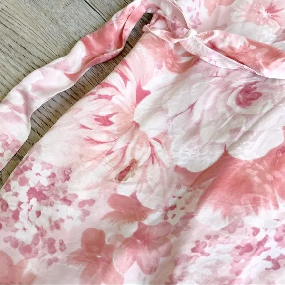 August Silk Intimates 100% Silk Nightgown Dressing Robe Pink / Ivory Cream Small