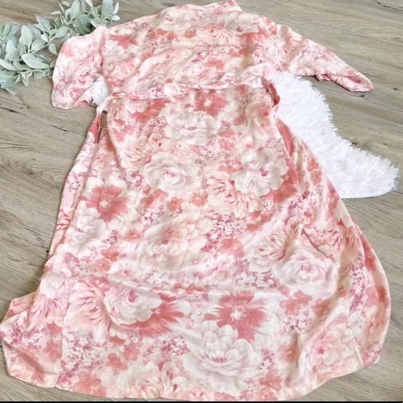 August Silk Intimates 100% Silk Nightgown Dressing Robe Pink / Ivory Cream Small