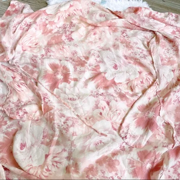 August Silk Intimates 100% Silk Nightgown Dressing Robe Pink / Ivory Cream Small