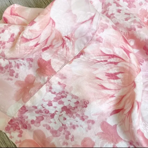 August Silk Intimates 100% Silk Nightgown Dressing Robe Pink / Ivory Cream Small