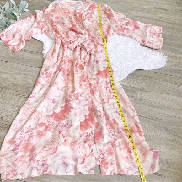 August Silk Intimates 100% Silk Nightgown Dressing Robe Pink / Ivory Cream Small
