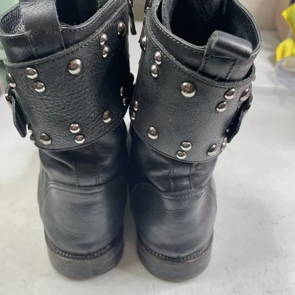 Avellini Women's Black Leather Round Toe Side Zip Buckle Detail Boots Size 38