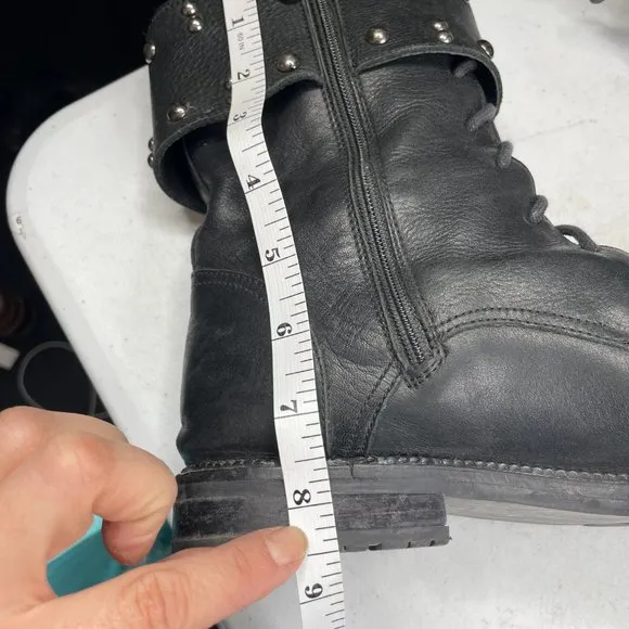 Avellini Women's Black Leather Round Toe Side Zip Buckle Detail Boots Size 38