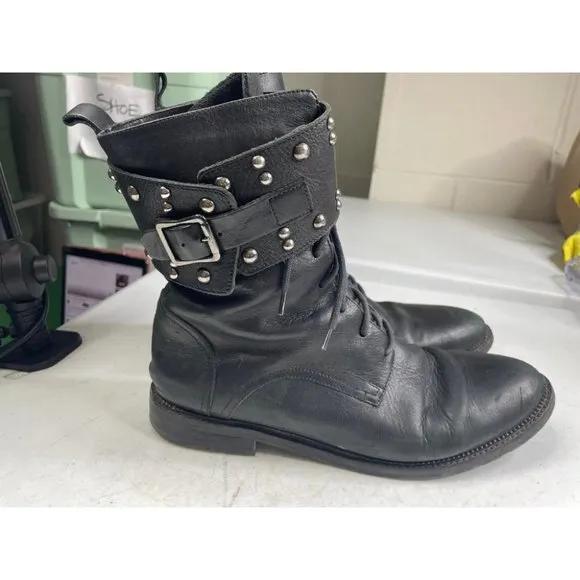 Avellini Women's Black Leather Round Toe Side Zip Buckle Detail Boots Size 38