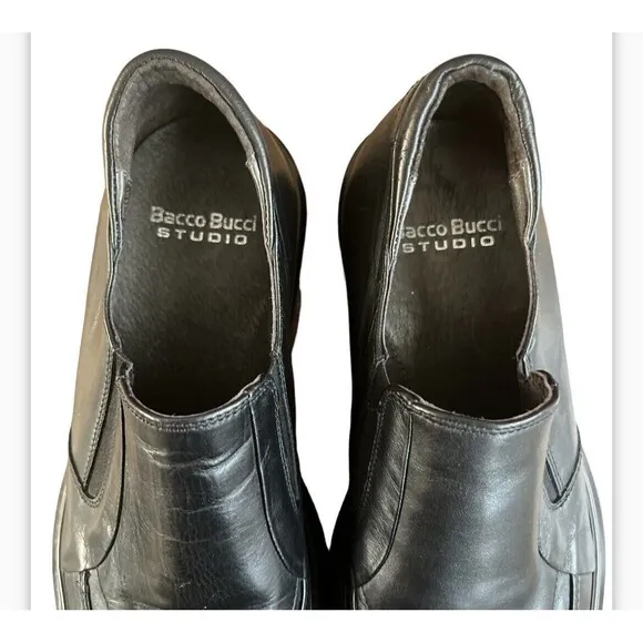 Bacco Bucci Mens Black Leather‎ Slip On Dress Shoes Size 9.5 Made in Italy