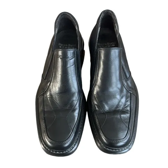 Bacco Bucci Mens Black Leather‎ Slip On Dress Shoes Size 9.5 Made in Italy