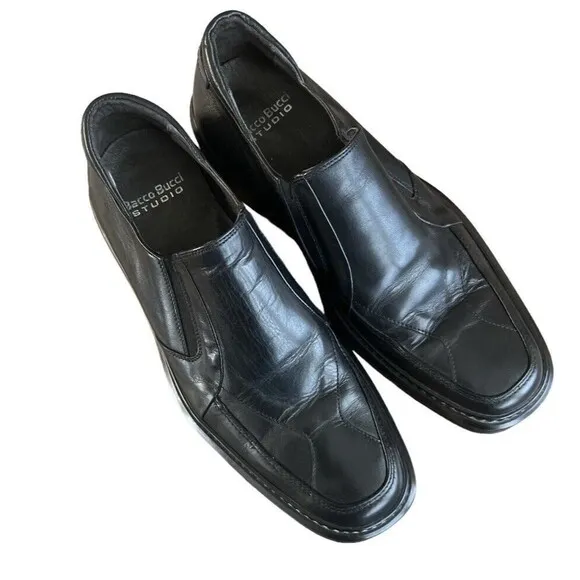 Bacco Bucci Mens Black Leather‎ Slip On Dress Shoes Size 9.5 Made in Italy