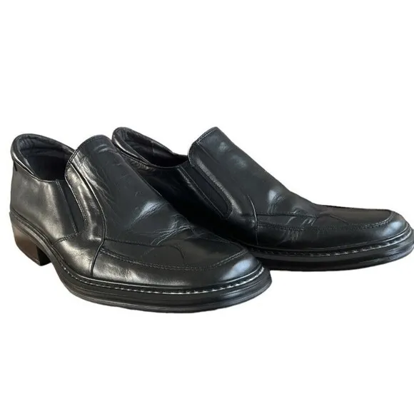 Bacco Bucci Mens Black Leather‎ Slip On Dress Shoes Size 9.5 Made in Italy