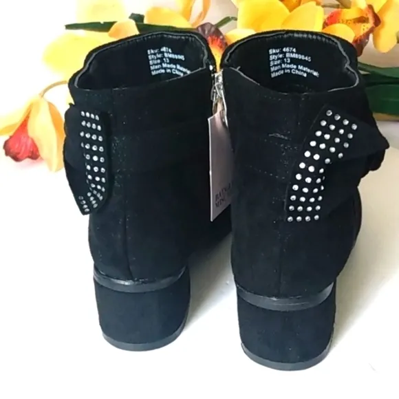 BADGLEY MISCHKA GIRLS BLACK MIRANDA ANKLE BOOTS SIZE 13 NWT