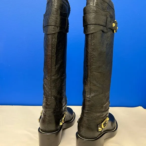 BALENCIAGA Black Leather Buckle Leather Ladies Boots EU 37/ US 7