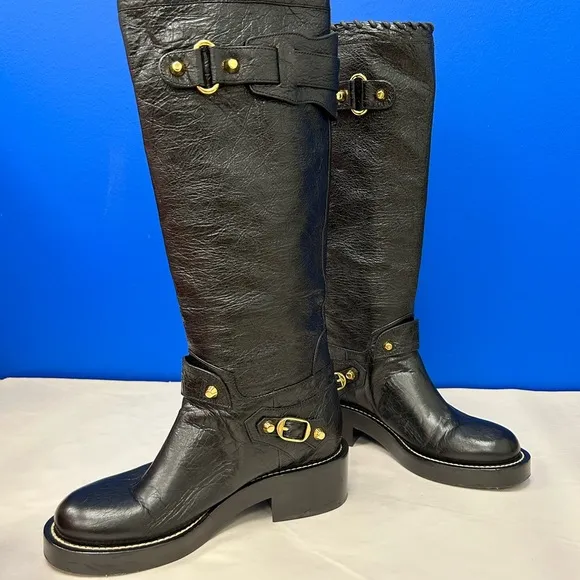 BALENCIAGA Black Leather Buckle Leather Ladies Boots EU 37/ US 7