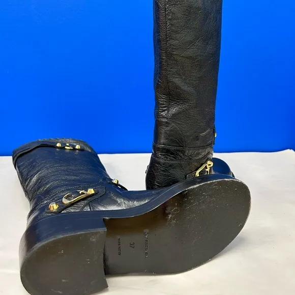 BALENCIAGA Black Leather Buckle Leather Ladies Boots EU 37/ US 7