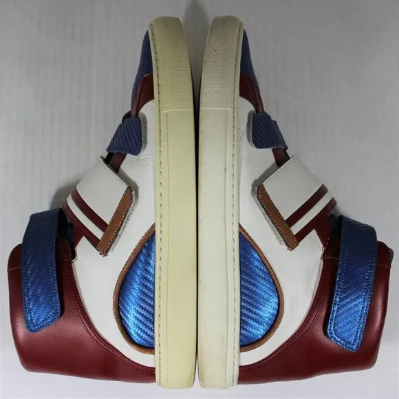 Bally Blue and Red High-Top Sneakers with Strap Closure