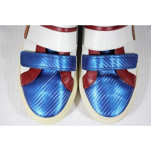 Bally Blue and Red High-Top Sneakers with Strap Closure