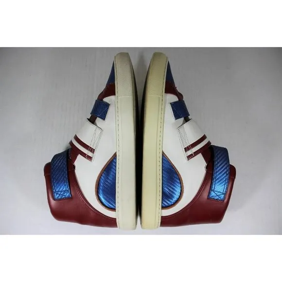 Bally Blue and Red High-Top Sneakers with Strap Closure