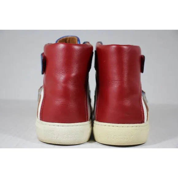 Bally Blue and Red High-Top Sneakers with Strap Closure