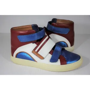 Bally Blue and Red High-Top Sneakers with Strap Closure
